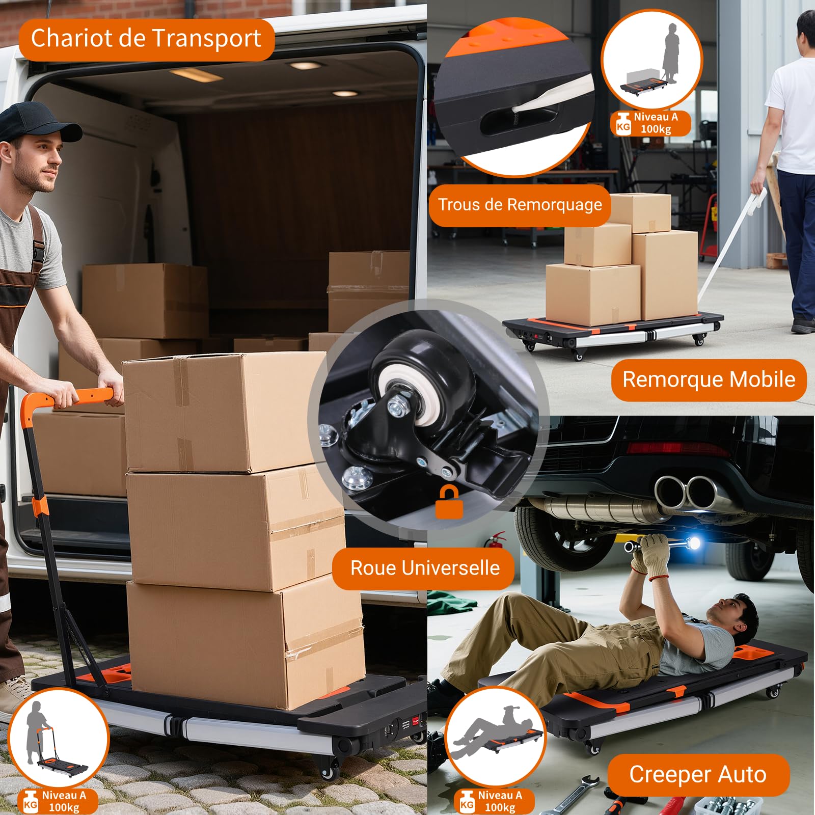 TLGREEN Etabli Pliant 7 en 1,Établi Pliable,Etabli de Travail,Multifonction Plateforme de Travail Hauteur Réglable,Chariot Pliable Portable avec 4 pcs Roues,Échafaudage pour Les Travail de Bricolage