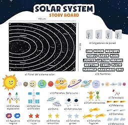 BONNYCO Sistema Solar para Niños con 61 Figuras Fieltro. Planetas Sistema Solar para Niños, Juguetes Montessori 3 4 5 6 7 8 Años. Juegos Educativos, Regalos Infantiles Planetario Cumpleaños Navidad