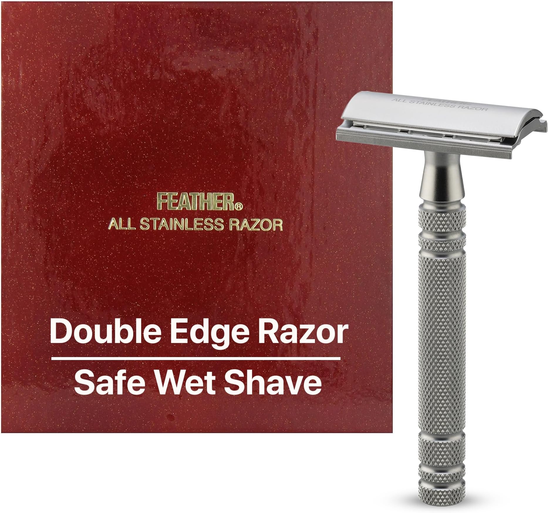 All Stainless Steel Double Edge Safety Razor AS-D2 - Luxurious Single Blade Razor for Men with Heavy Weight Handle - Built for Closer Shave - Includes 5 Hi-Stainless Blades - Made in Japan