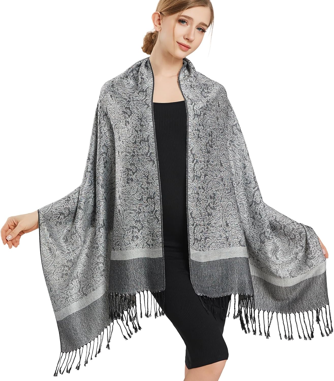 vimate Silky Paisley Pashmina Shawl Scarf-Women's Soft Double-side Jacquard Pashminas Wrap for Evening Dress Travel Shawl