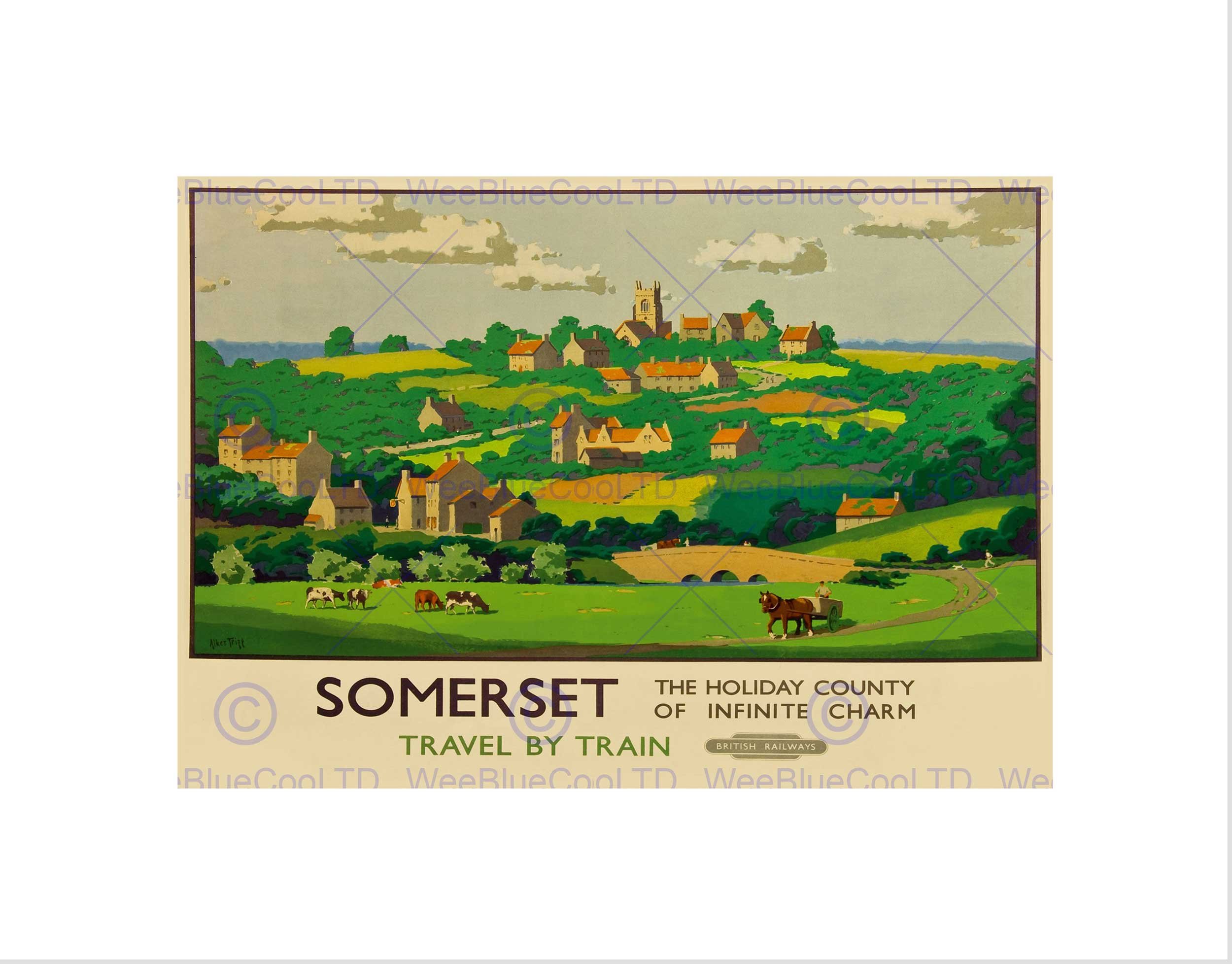 Wee Blue Coo TRAVEL RAIL TRAIN SOMERSET COUNTY VILLAGE RURAL UK FRAMED ART PRINT B12X10247
