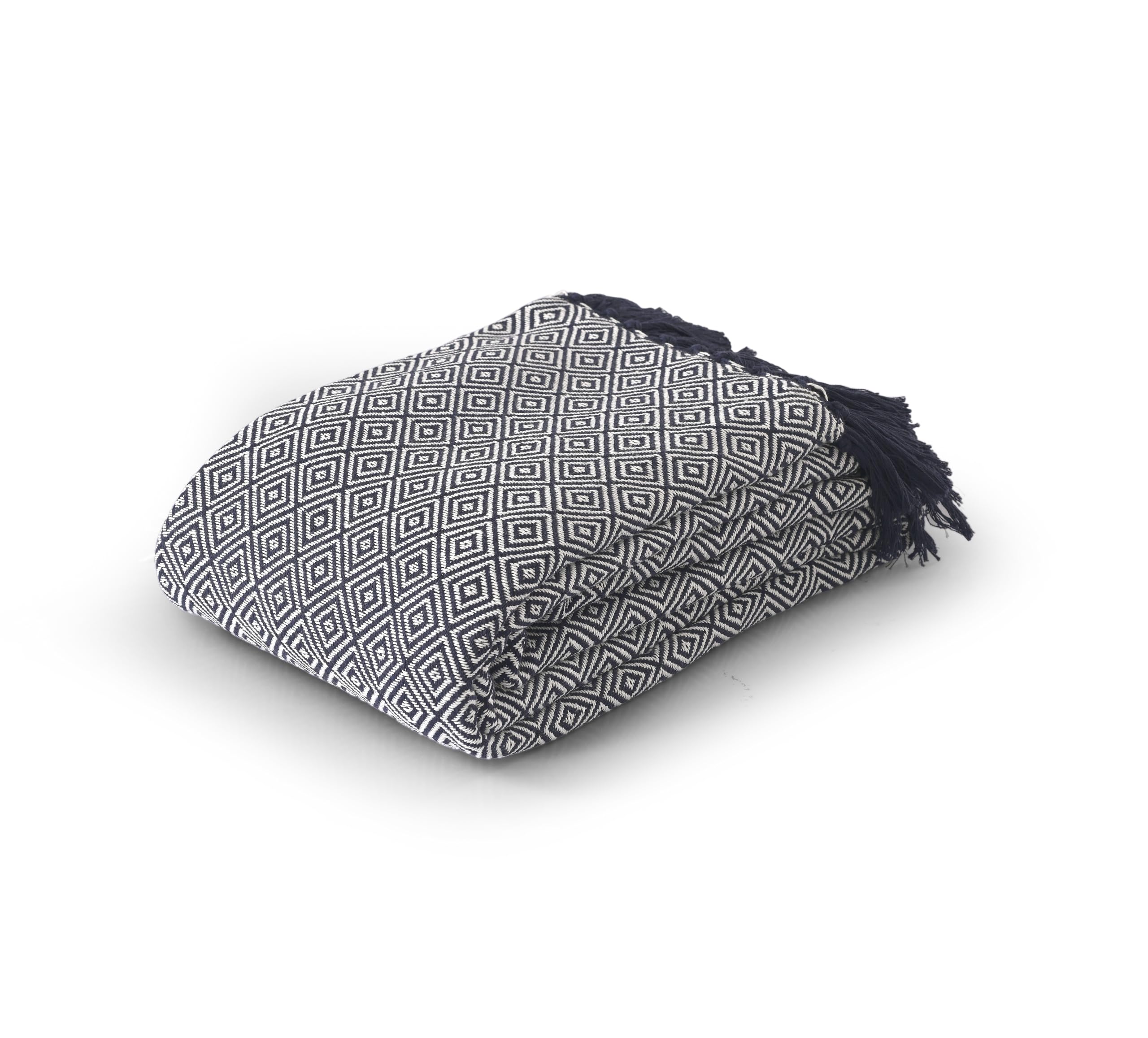 Ehc Navy Blue / Ivory Throws For Large Sofas & Armchairs, Reversible Settee Throws In Cotton, 180 X 250 Cm, Navy Blue