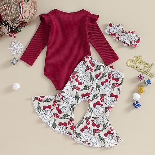 Miniatura 3 de Kuriozud Conjunto de pantalones acampanados para bebé recién nacida, con volantes, lindo conjunto de pantalones acampanados con diadema y ramitas