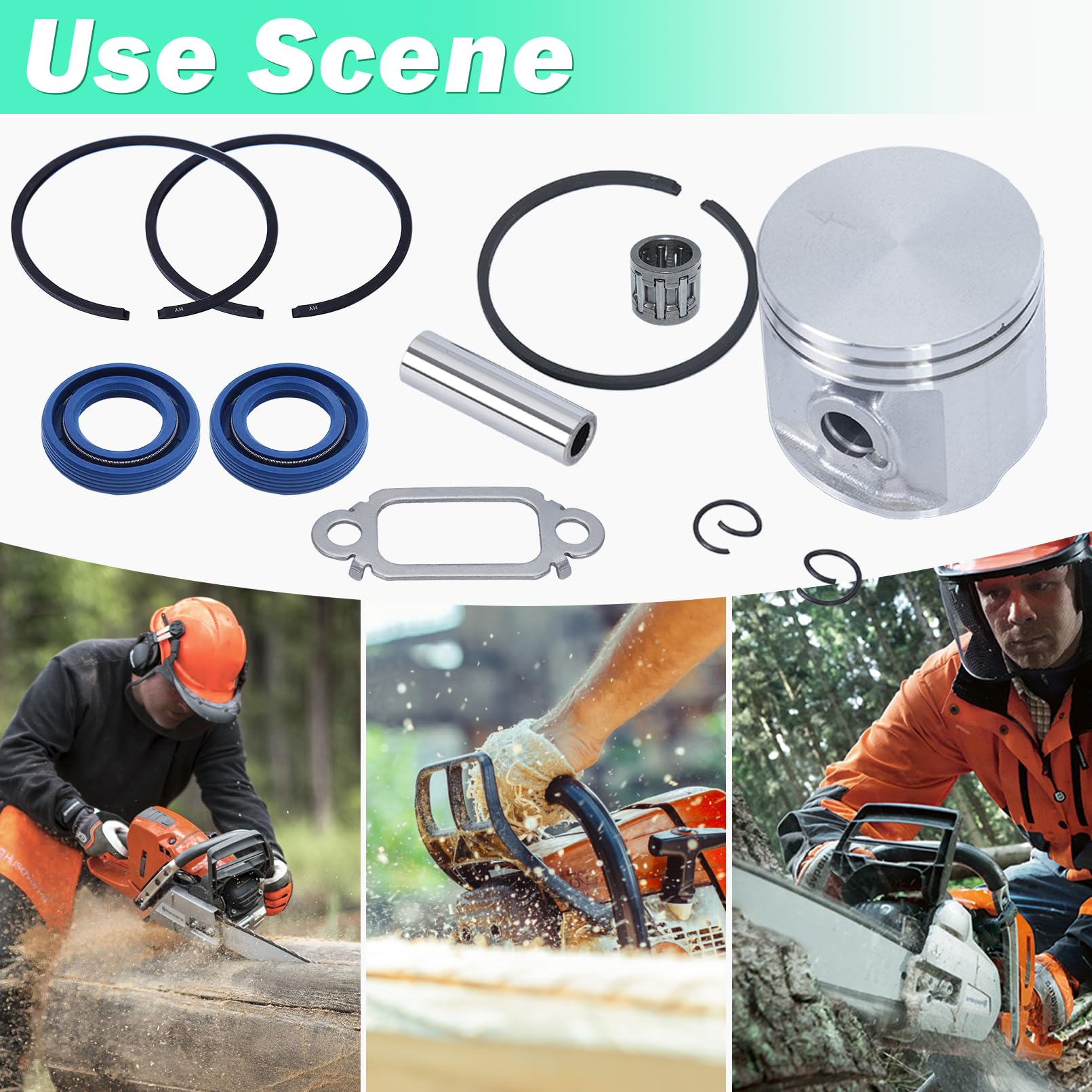 Adefol Pistone da 47 mm con anello a pistone per Stihl MS271, MS271C, MS291, MS291C, con paraolio, cuscinetti ad aghi, guarnizione silenziatore, ricambio OEM 1141 030 2011