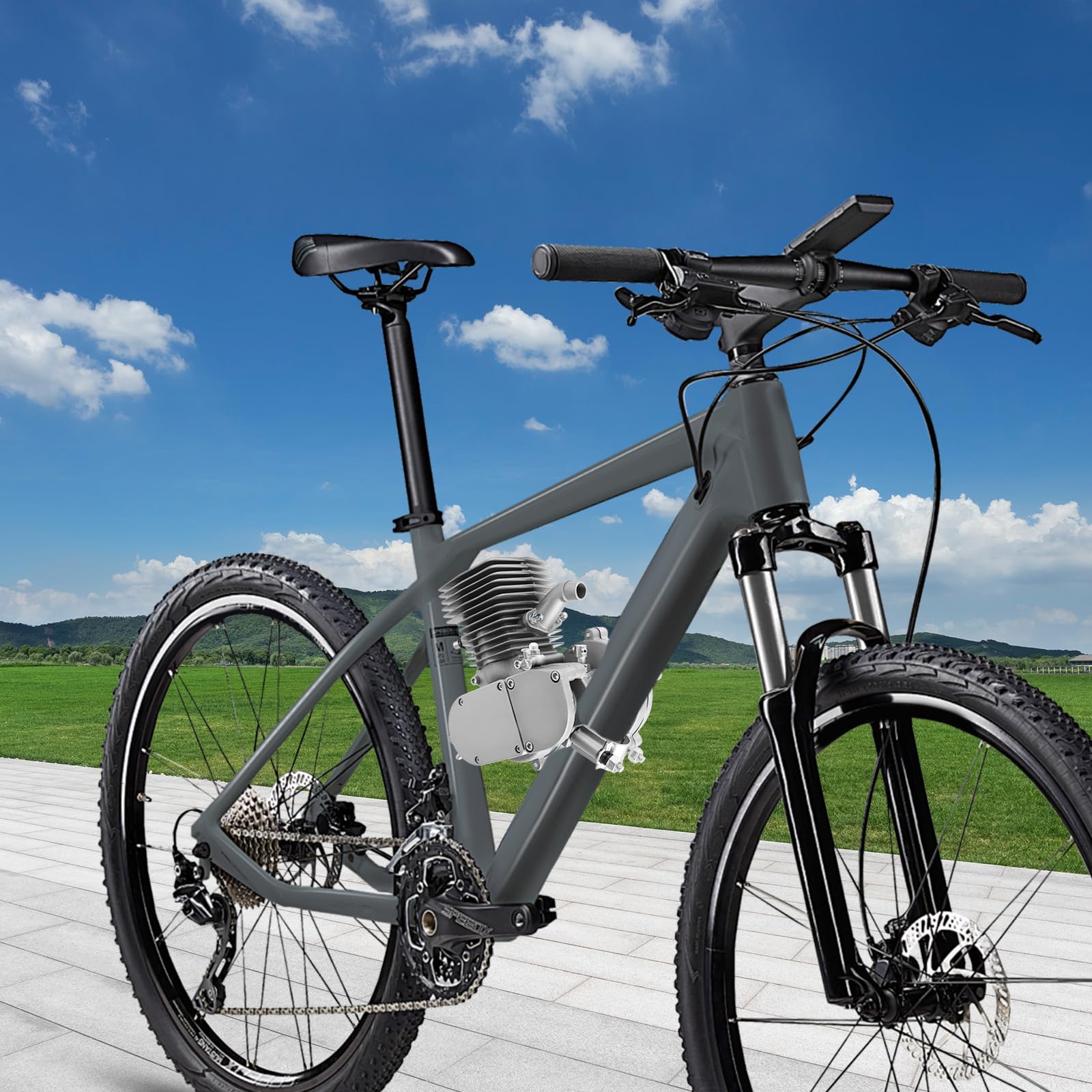 100cc 44 Zähne 2-Takt Fahrrad Motor Kit, Benzinmotor mit Vregaser CDI Umrüstkit 2L Tank für 26-28 Zoll Mountainbikes