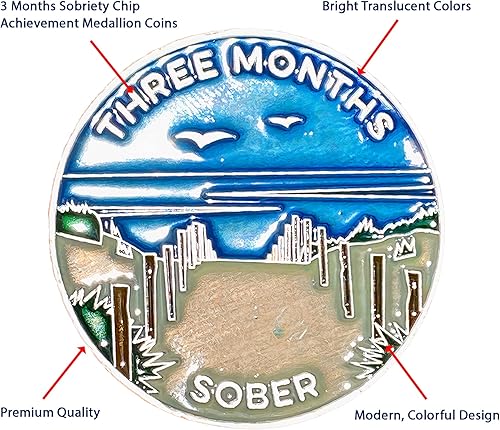 Miniatura 3 de Ficha de 3 Meses de Sobriedad  Ficha de Sobriedad de Tres Meses  Medallón No AA, Medallones No Religiosos para Hombres y Mujeres Celebrando la