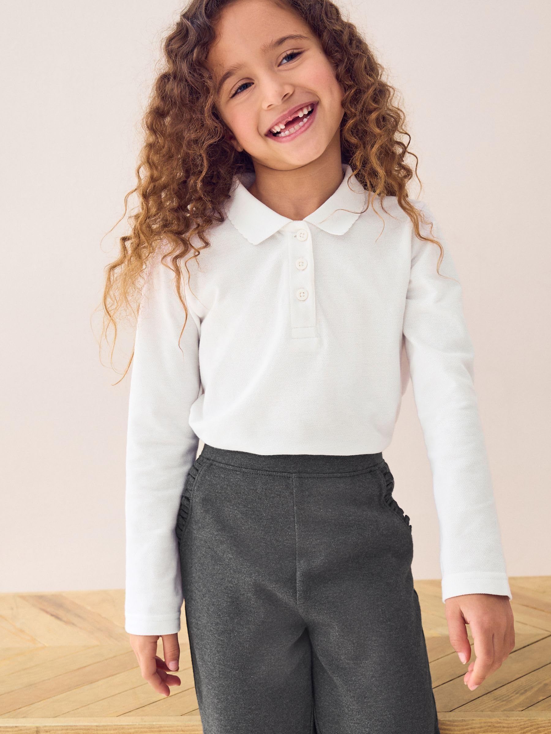 NEXT Fille Polo pour l’école à Manches Longues 100% Coton, Lot de 2