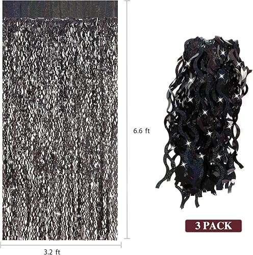 Miniatura 9 de Telón de fondo de flecos de papel de aluminio dorado champán, paquete de 3 cortinas de fondo de 3.3 pies x 6.6 pies para decoración de fiesta de