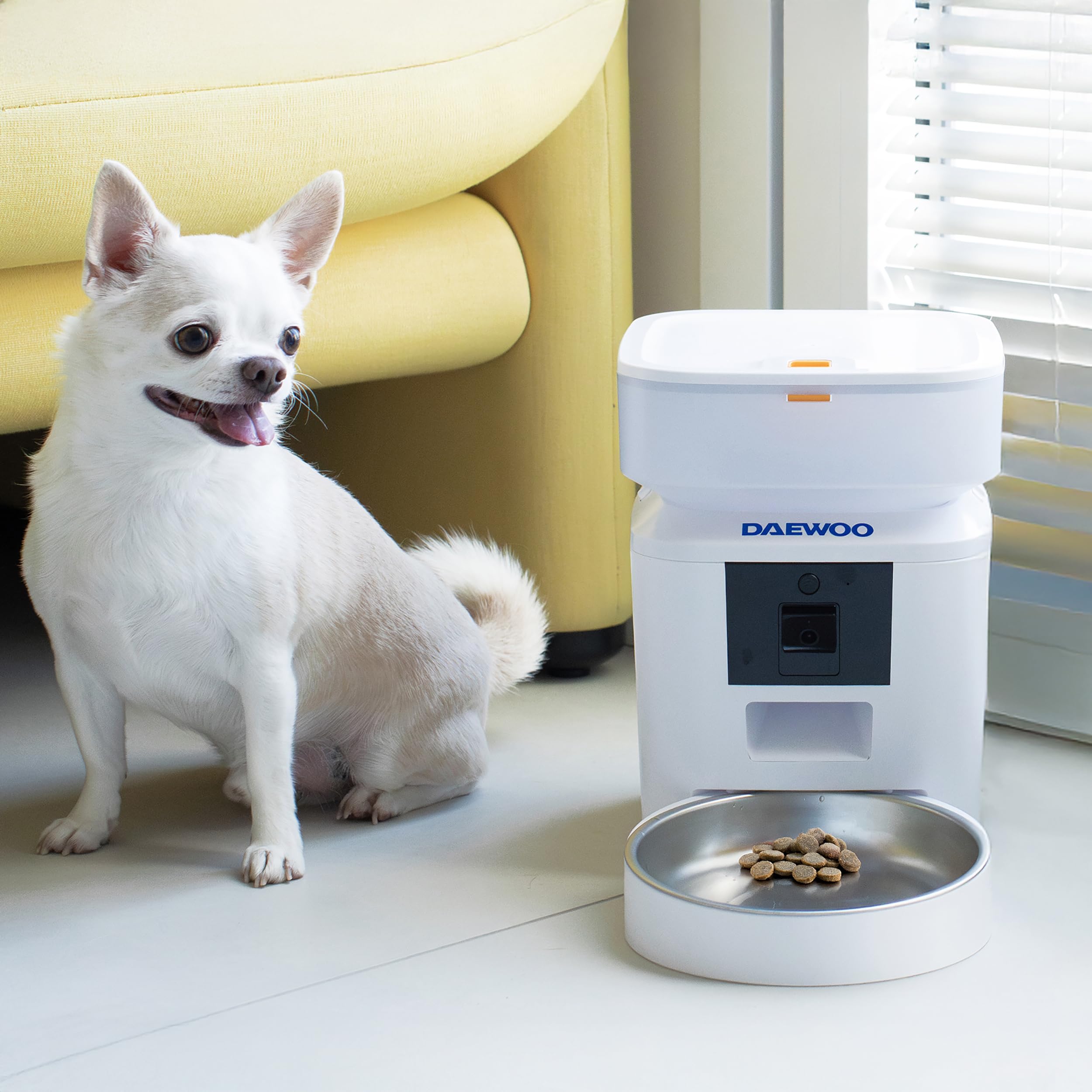 Daewoo - Distributore Automatico Cibo Gatti e Cani con Telecamera HD, Capacità 2L, Alimentazione Programmata Fino a 15 Pasti al Giorno, Microfono Integrato, Controllo Remoto tramite App Tuya