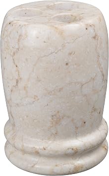 Creative Home Marble Toothbrush Holder, Natural Champagne Beige Double Ring Design, Hand Polished Finish, Weighted Stone & Water Resistant, 3-Slot Bathroom Countertop Organizer for Makeup Brushes