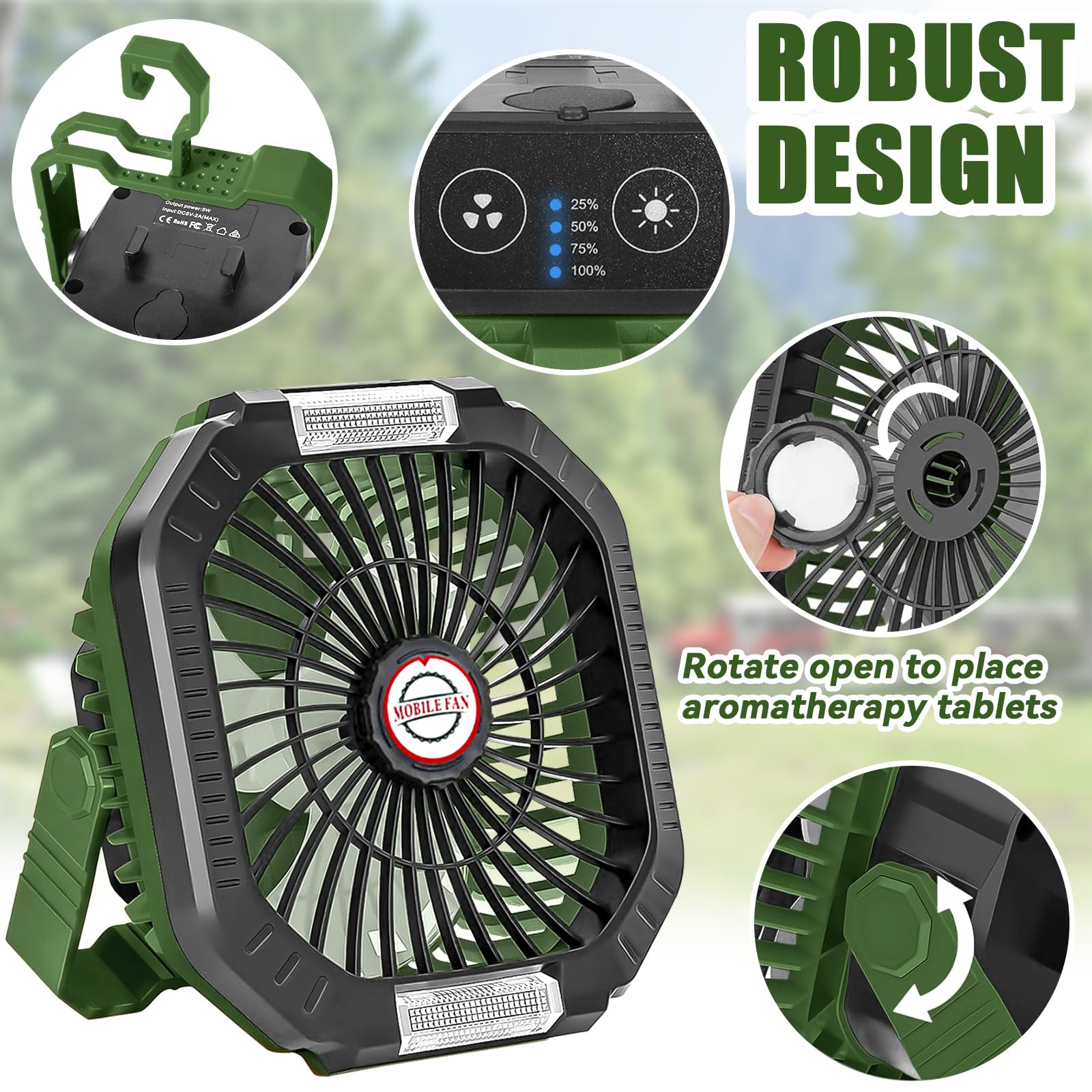 Ventilatore da Campeggio 7800mAh Portatile Ricaricabile con Luce LED 4 Velocità Telecomando