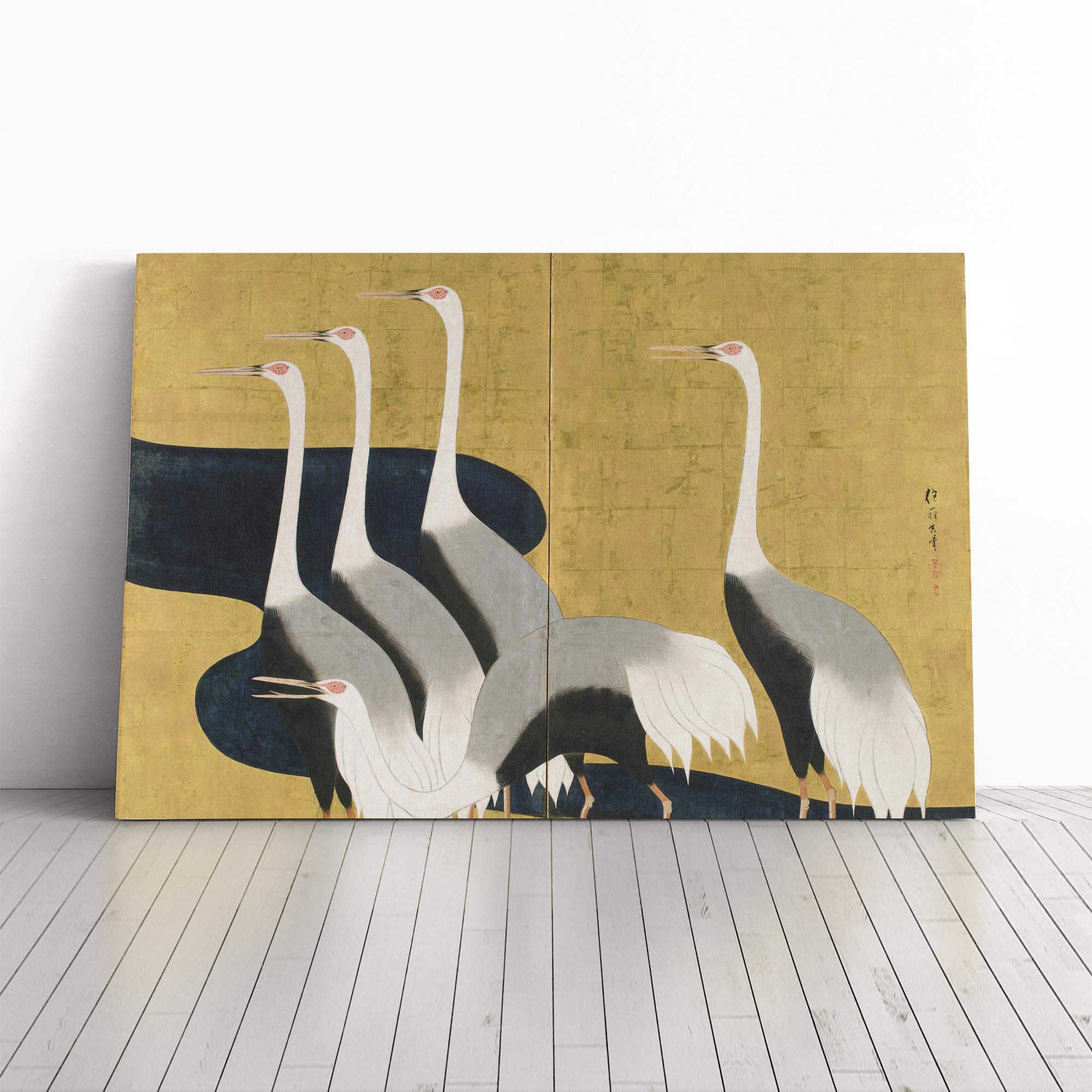 Sakai Hoitsu Cranes Oriental Japanese Canvas Print | Gallery Wrapped 30mm Frame Wall Art | 24x16 inches | Ready to Hang | Asian Picture | Living Room Bedroom Lounge Office