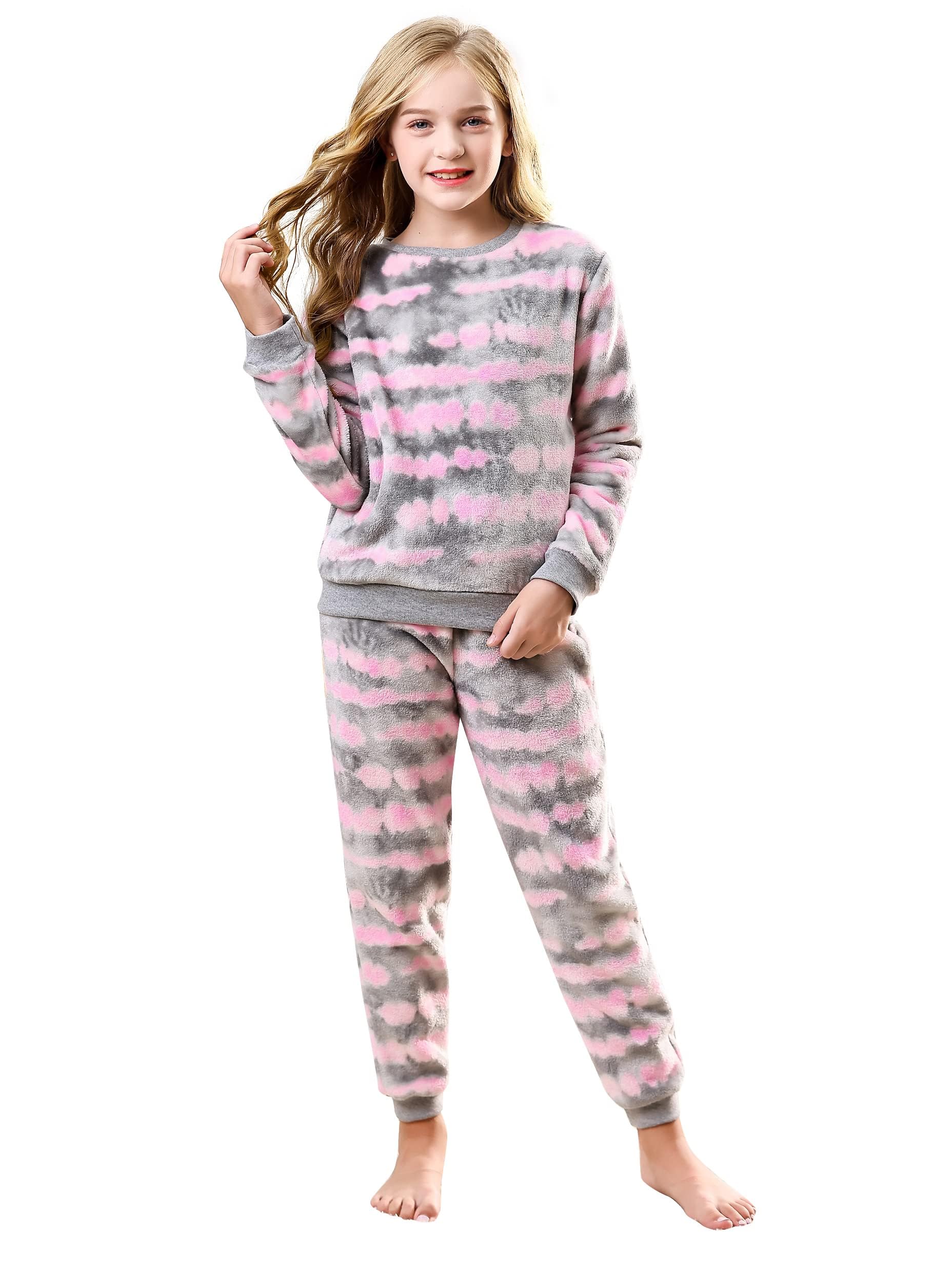 V.&GRIN Girls Fleece Pajamas, Soft Cozy Pullover Sweatshirt Pants Set for Kids 7-16 Years