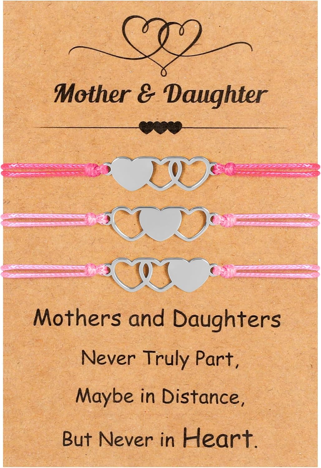 EOBOH Mother’s Day Gift Bracelets, Mother’s Day Bracelets Adjustable Hearts Mother Daughter with Card, Love Mothers Day Gifts for Grandma Daughter Accessories