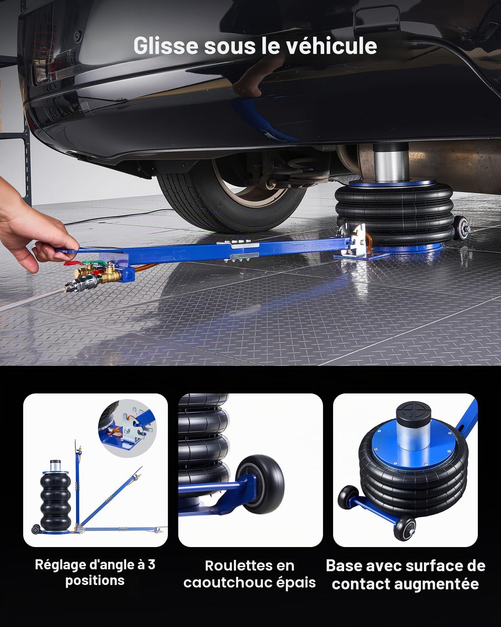 VEVOR Cric Pneumatique 6 T, Cric de Levage Pneumatique Capacité jusqu'à 673 mm avec Colonne de Rehausse, 4 Coussins d'air, Levage Rapide, Poignée Réglable, pour Réparation Voiture SUV Atelier Garage