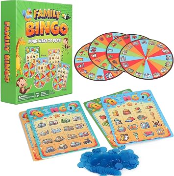 Travofun 4-in-1 Picture Bingo Game for Toddlers 3-5 | Household, Vehicles, Fruits & Camping Themed Board Game | Montessori Learning Toy for Vocabulary Building | Family Group Activity for 2-4 Players