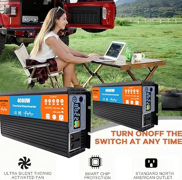 72V to 110V Power Inverter 3000W 4000W 5000W Pure Sine Wave Inverter 72V DC to 120V 220V AC Converter Car Power Inverter for RV, Solar, Home, Off-Grid,4000w,110V