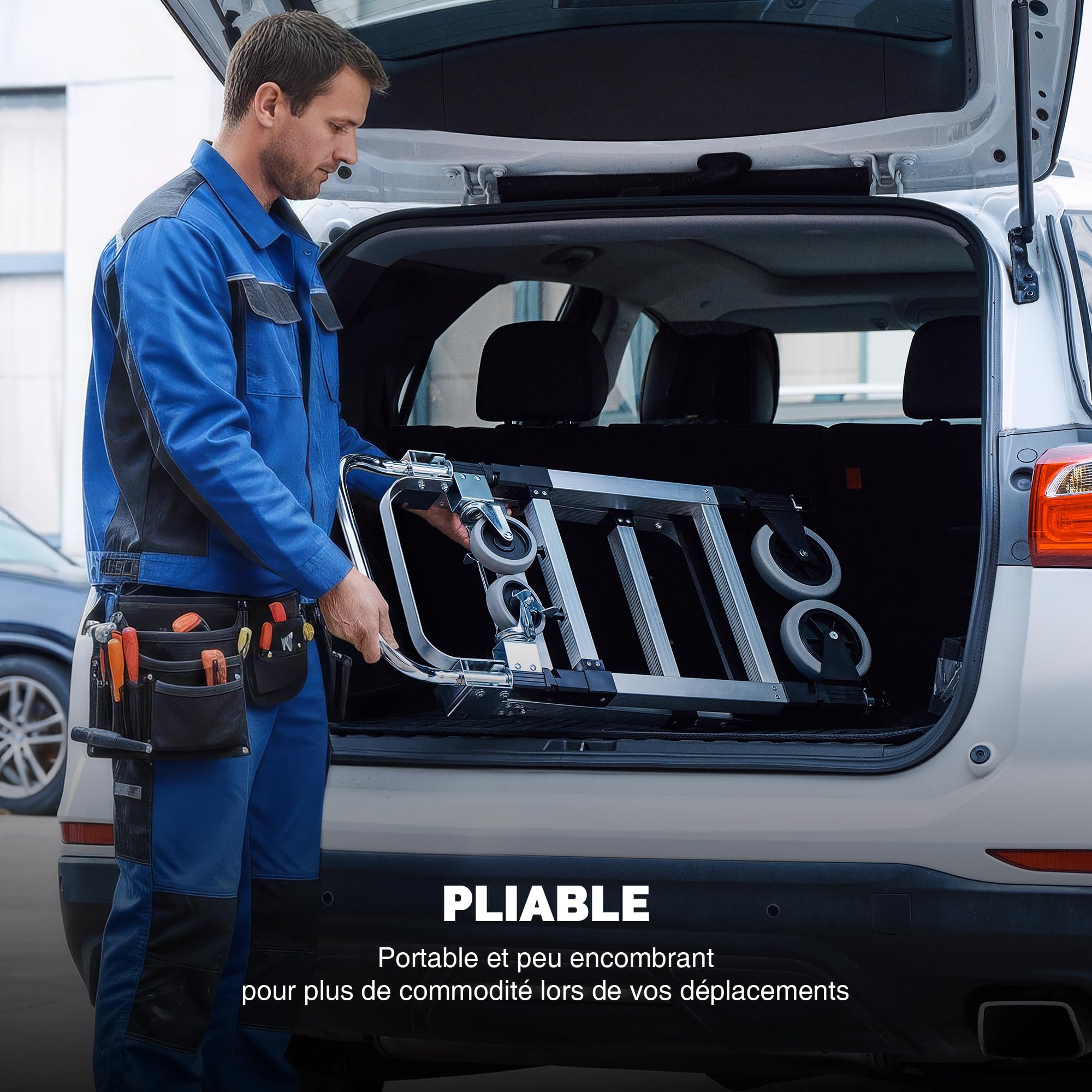 CREWORKS 2 en 1 Diable Pliable Chariot de Déménagement Convertible, Charge 110kg/270kg Hauteur Réglable, Roues Pivotantes Verrouillables, en Alliage d'Aluminium