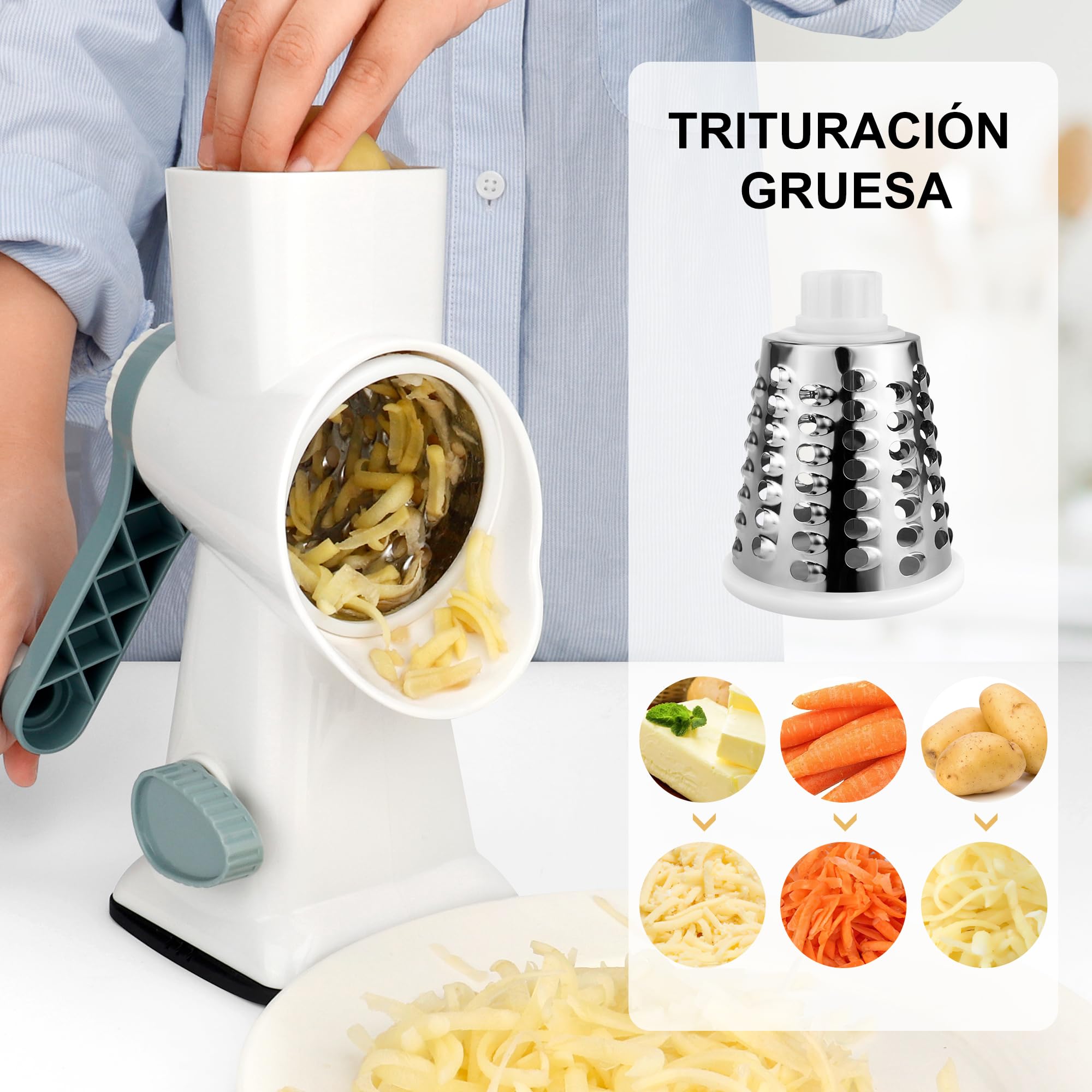 Rallador de queso giratorio de acero inoxidable, rallador de queso para rallar patatas, queso, utensilios de cocina