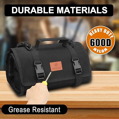 Miniatura 7 de Rollo de herramientas - Organizador de herramientas de llave de lona con 4 bolsillos (negro)