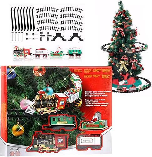 Miniatura 4 de 1 juego de tren de árbol de Navidad con luz y sonido, tren colgante con locomotora de carbón, trineo y pistas realistas