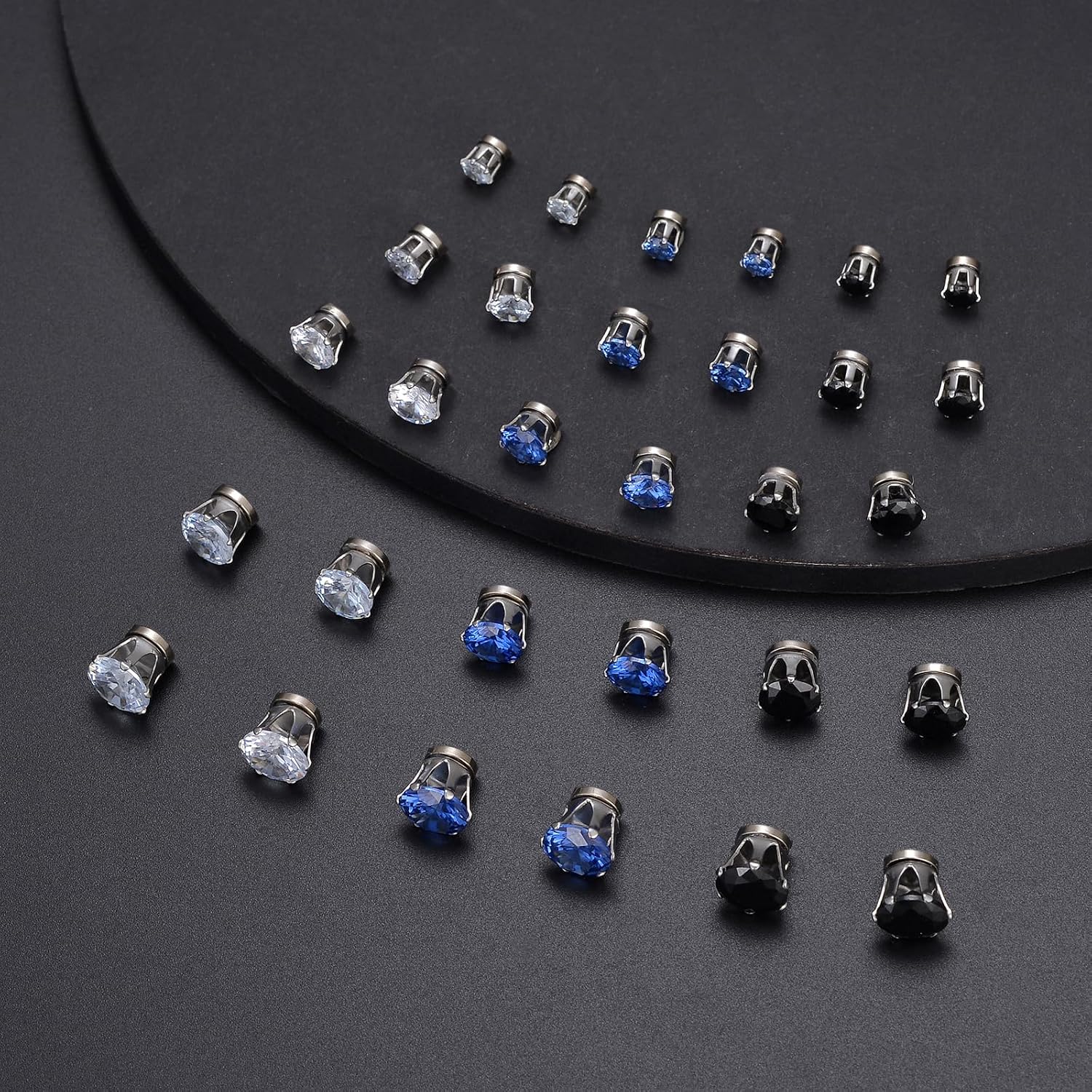 15 Pairs Magnetic Stud Earrings Cubic Zirconia Non-Piercing Earrings Set Clip on Fake Earring Jewelry for Women Men 4-5-6-7-8MM White Black Blue Red Color