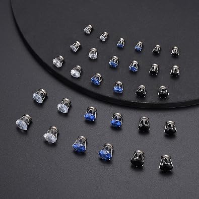 15 Pairs Magnetic Stud Earrings Cubic Zirconia Non-Piercing Earrings Set Clip on Fake Earring Jewelry for Women Men 4-5-6-7-8MM White Black Blue Red Color