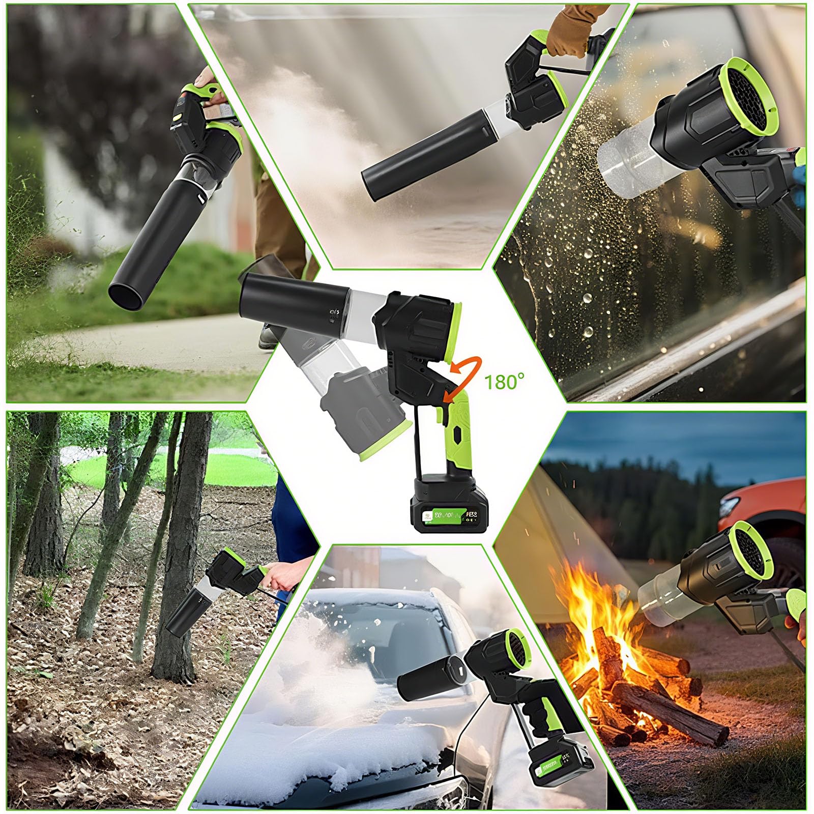 Soplador de Hojas Inalámbrico - Motor sin Escobillas 947W, Flujo de Aire Máx. 381CFM, 4 Velocidades (25-58m/s), Escoba de Aire Ligera para Hojass/Césped/Terraza/Jardín/Limpieza de Autos 2Battery