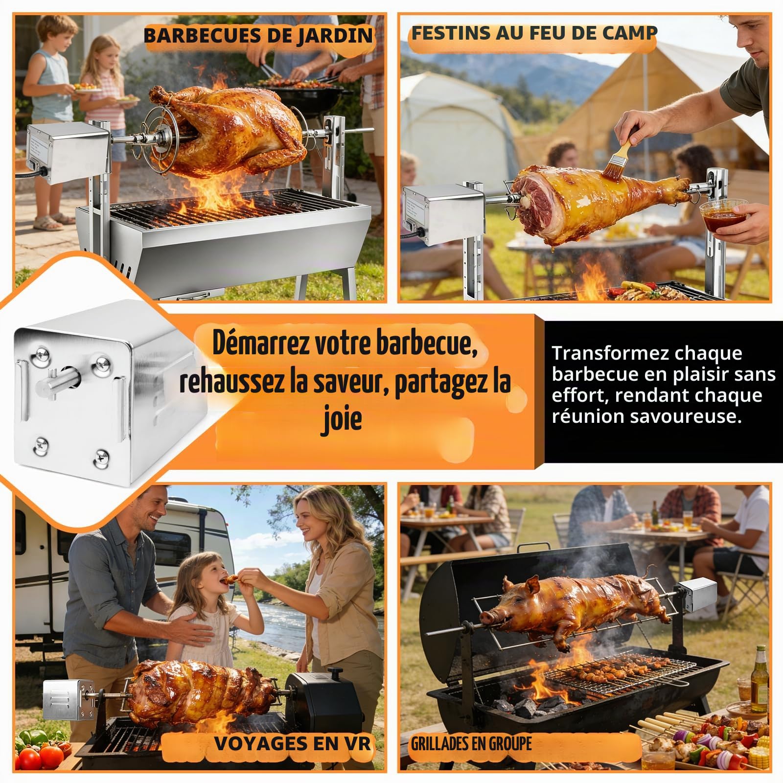 Moteur Tourne Broche Électrique pour Rotissoire Poulet, Moteur Barbecue Électrique 220V pour Rotissoire Verticale, Capacité de 30 kg, pour Barbecues en Extérieur, Réunions de Famille, Pique-Niques