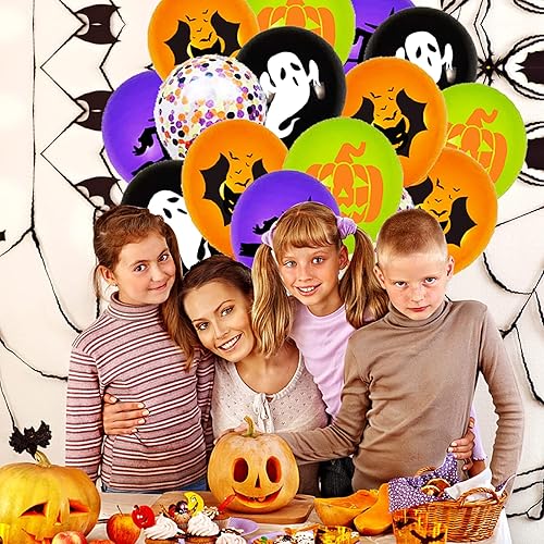 Miniatura 6 de 62 globos de fiesta de Halloween, globos de confeti negro, naranja, morado, verde, de 12 pulgadas, para niños, Halloween, cumpleaños, despedida de
