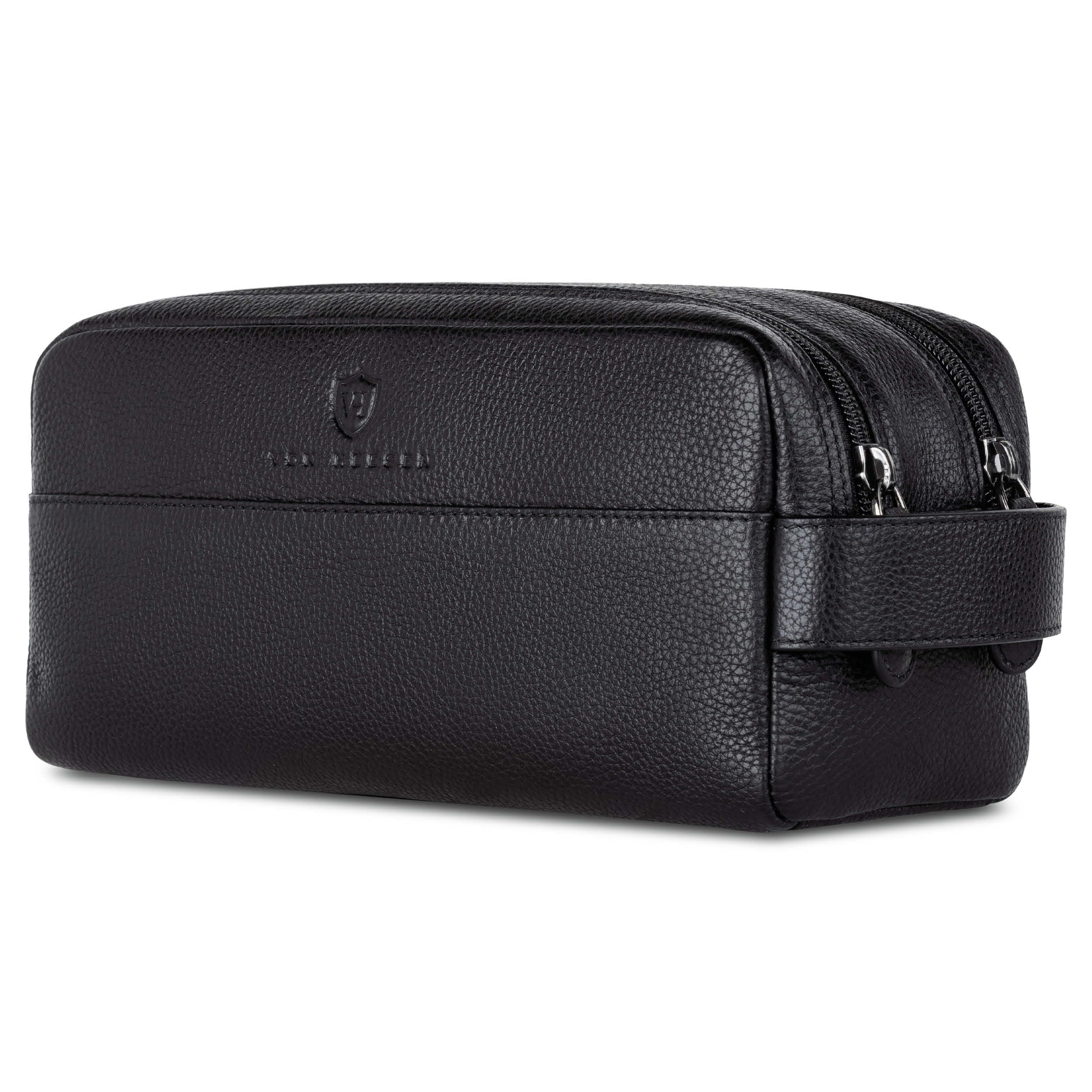 VON HEESEN Kulturbeutel Leder Kulturtasche für Herren & Damen - Echtleder Necessaire ideal zum Reisen - Waschtasche und Kosmetiktasche
