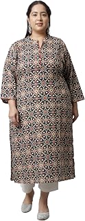 Rajnandini Women's Cambric Cotton Regular Fit Pure Jaipuri Printed Plus Size Kurti (JOPLJPR44X) Price In India