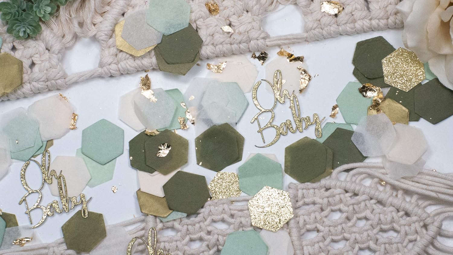 Woodland Theme Baby Shower, Boho Baby Shower Decor, Greenery Baby Shower Decorations, Safari Baby Shower, Gender Neutral Baby Shower Decor (Gold Glitter and Green, Oh Baby) : Handmade Products