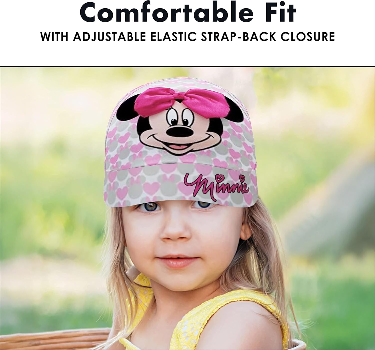 Disney Girls Baseball Cap-3D Bow Curved Brim Strap Back Hat (4-7), Size 2-4T, Minnie Mouse Hearts - Image 4