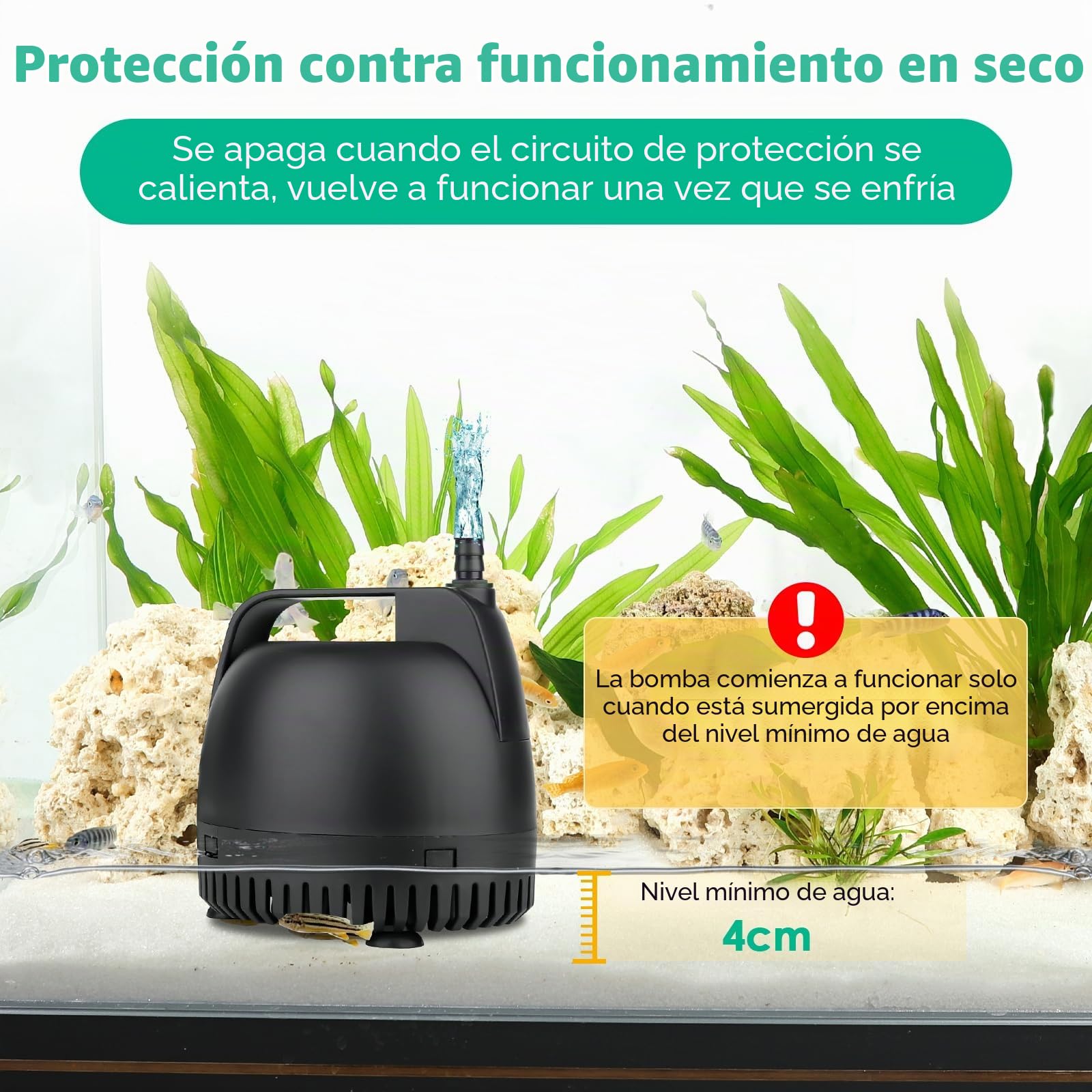 Hygger Bomba de Agua Sumergible, 2500L/H, Bomba de Agua Pequeña para Fuente, Acuario y Fountain Pond, 45W con 2 Boquillas, Negro