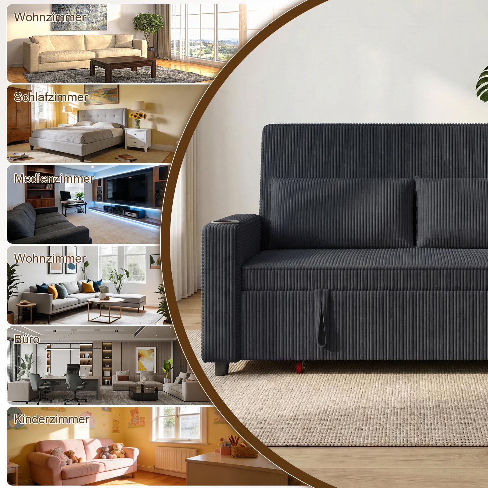 Devoko 2-Sitzer Schlafsofa 140 cm breit, Modernes Sofa mit Schlaffunktion, Ausziehbare Schlafcouch mit Verstellbarer Rückenlehne, Platzsparendes Klappsofa für Wohnzimmer, Blauschwarz