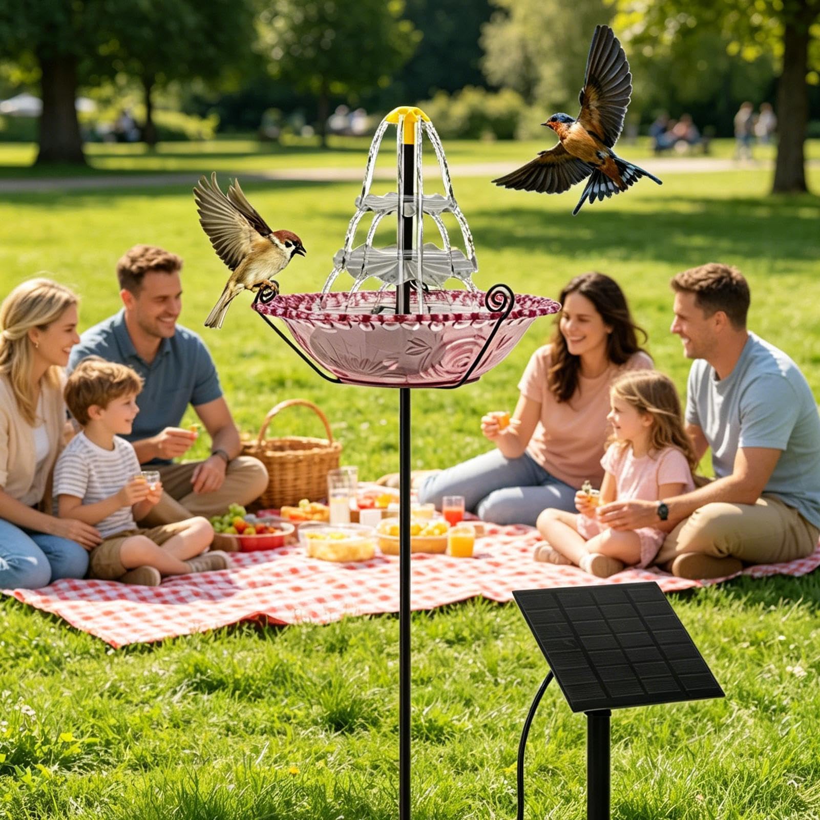Generisch Vogeltränke mit Solar-Springbrunnen,Spatzen-Tränke | Gartendeko Spatzenbad - für Gärtner und Naturliebhaber, Hinterhof, Terrasse, Deck, Hof, Rasen, Vorgarten, Balkon, Park und Schule