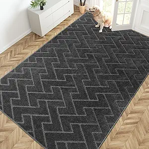PURRUGS Easy Care Area Rug 6ft x 9ft, Non-Slip Machine Washable Entry Rug, Stain Resistant Accent Rug for Hallway, Bedroom, Living Room and Mudroom, Charcoal