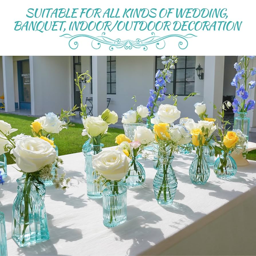Bud Vases Set of 12, Blue Glass Vase Small Vintage Flower