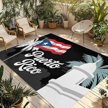 4x6 ft Outdoor Rug for Patio, Puerto Rico Flag Abstract Non Slip Outside Carpet, Waterproof Mats Watercolor Palm Leaves Area Rug for Front Door Deck Balcony Backyard Camping