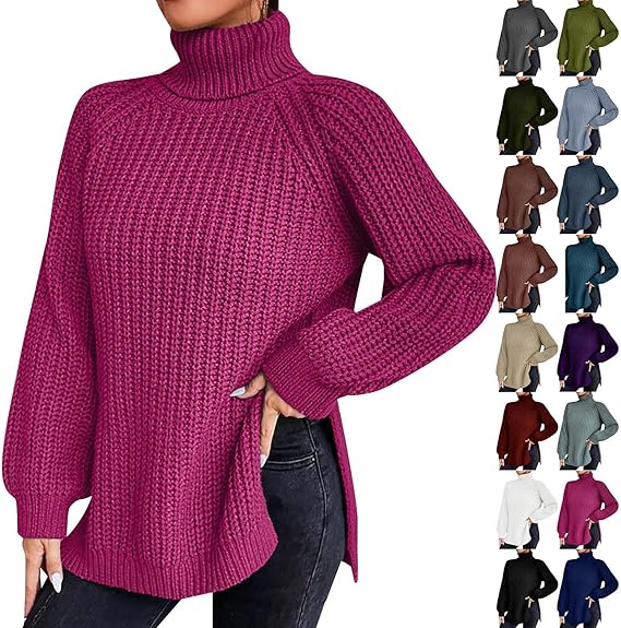 Enjoyoself Pull Femme Col Roulé Tricot Hiver Chaud Thermal Chic Ajusté Moderne Serré Col Montant Confortable Sous-Pull Basique Pullover Laine Top Haut Manches Longues Vintage