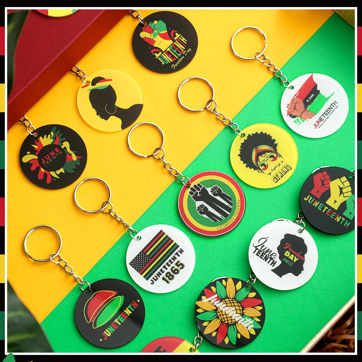Sureio 120 Pcs Juneteenth Keychain Bulk Gifts Juneteenth Day Party Favors Acrylic Heart 1865 Territory African American Festival Freedom Decorations Supplies Goodie Bag Stuffer Women Men Accessories