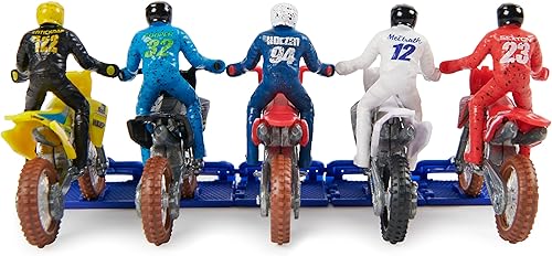 Miniatura 10 de Supercross, Auténtico paquete de 5 motocicletas fundidas a escala 1:24 con figura de jinete, moto de juguete para niños y coleccionistas a partir de