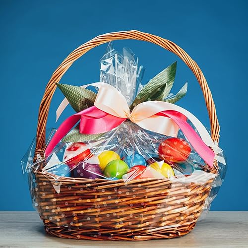 Miniatura 6 de Motroce Rollo de celofán transparente, 100 pies x 34 pulgadas, envoltura de papel de floristería de puntos blancos, rollo de celofán transparente de