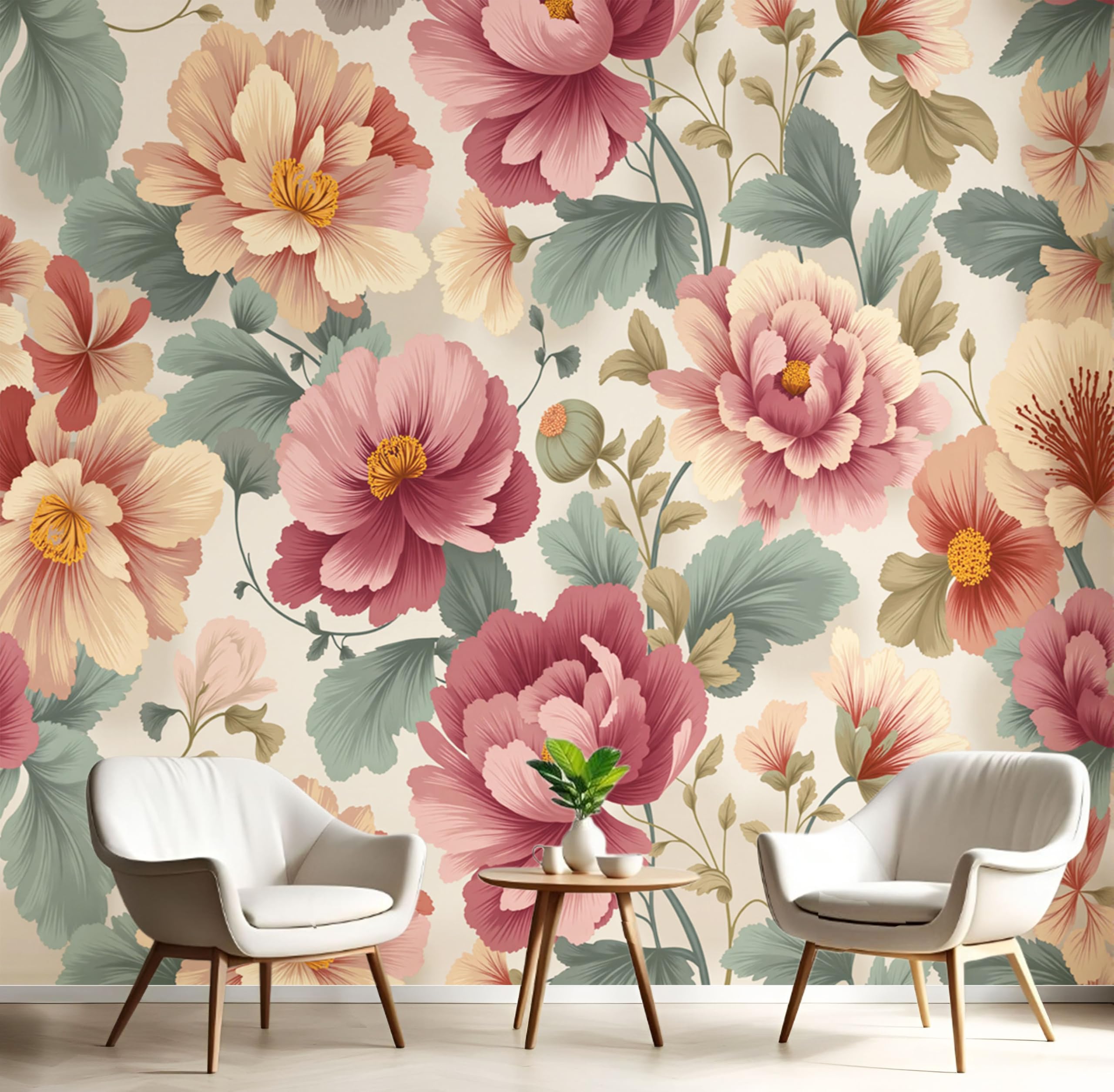 Papier Peint Imprimé Floral Rétro Nordique Grand Format