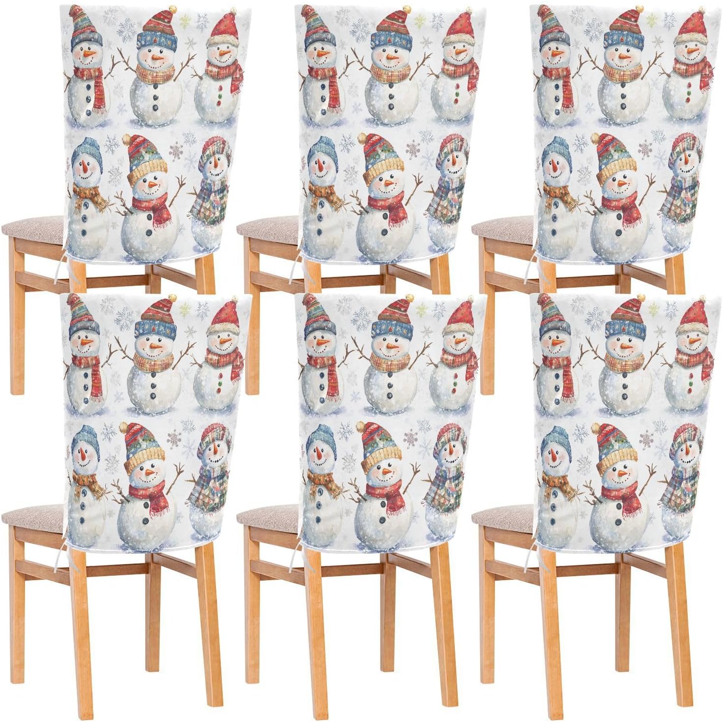 MNSRUU Christmas Snowman Chair Back Cover for Dining Room,Christmas Chair Slipcovers Set of 6, Snowman Chair Cover for Kitchen Hotel Holiday Party Decor,945