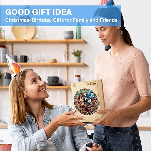 Miniatura 6 de WOODBESTS Rompecabezas de madera para adultos (200 piezas, M, 11.4 x 11.4 pulgadas), rompecabezas de madera de la biblioteca del dragón para