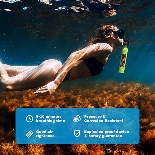 Miniatura 2 de SMACO S300 Plus Mini Scuba Tank 0.5L Portable Mini Diving Tank Reusable Pony Bottle DOT Certified Tank with 5-10 Minutes Backup Diving Air Tank Kit
