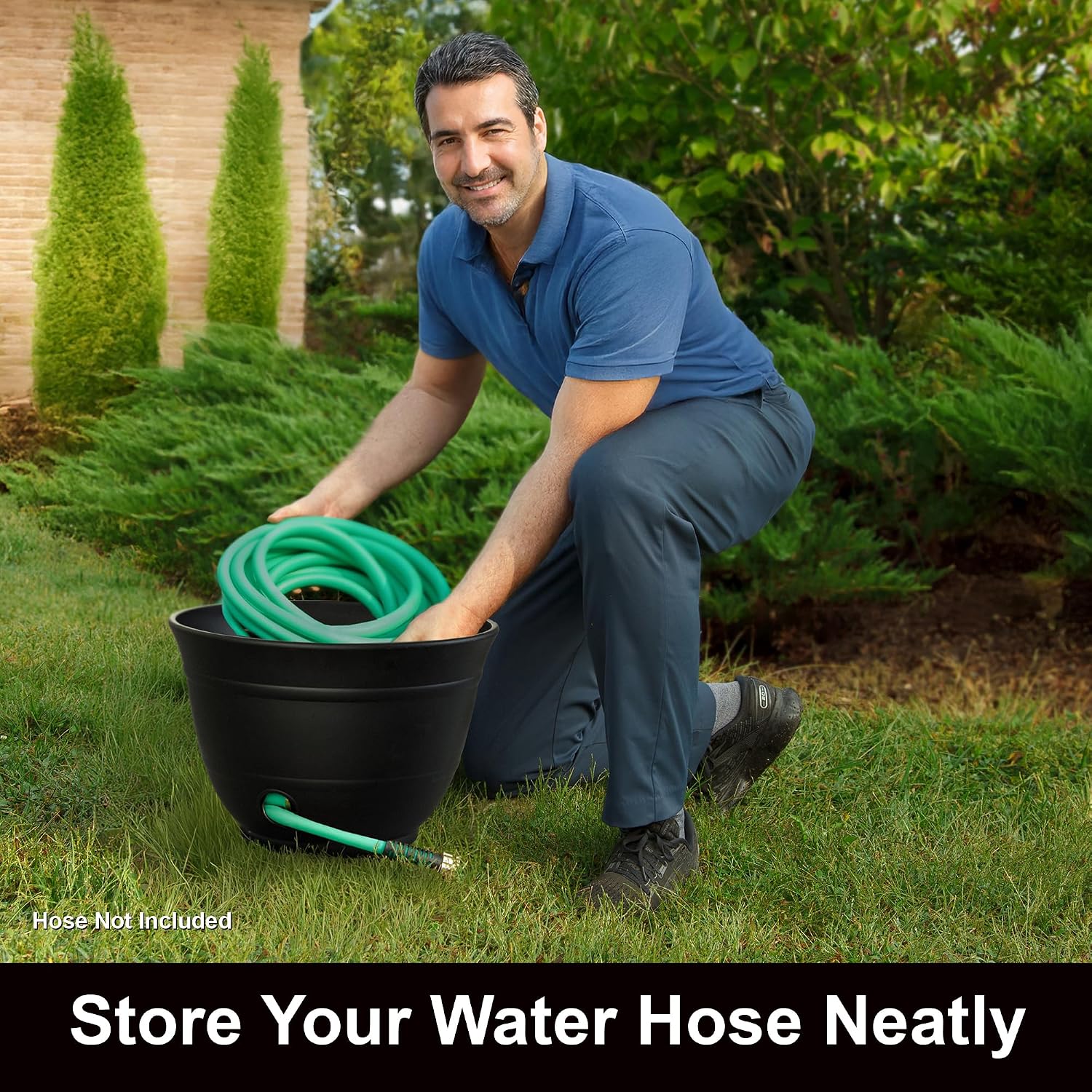 Liberty Garden 1924-N Matte Black High Density Resin 100' Garden Hose Pot