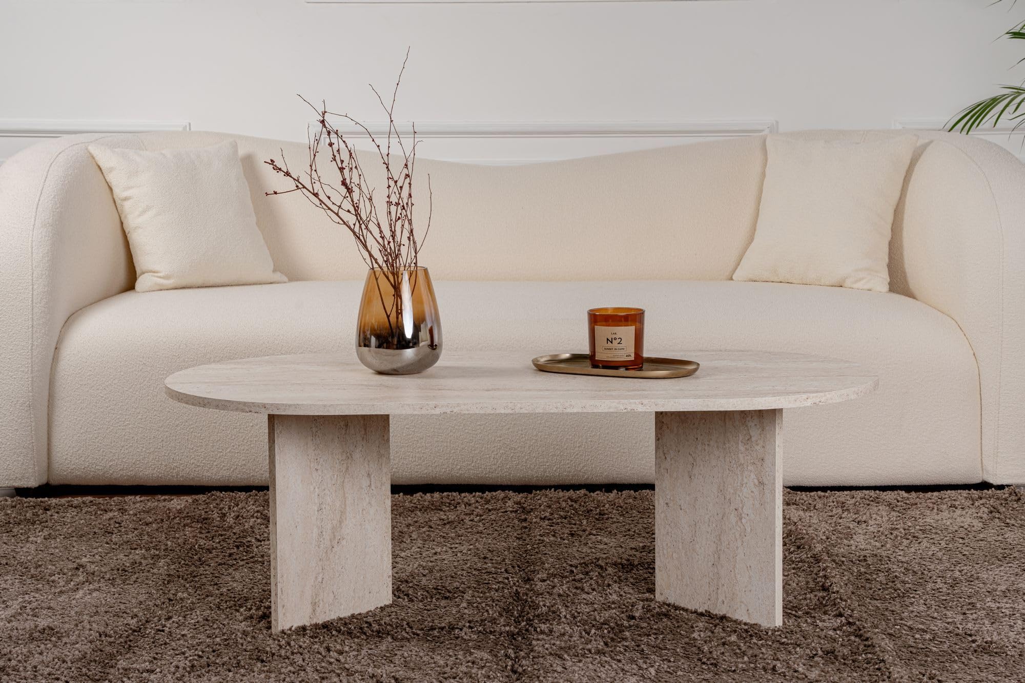 Hanah Home Table Basse Travertine Élégante 119x60x39.8 Cm – Effet Marbre Luxe En Mélamine 18 Mm